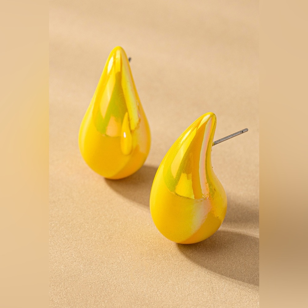 Puffy colored tear drop earrings